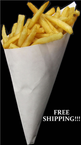 Hors d'oeuvre Mini Plus K-14 White Paper Cones, holds 5.5 oz:  want to add sticker with your logo contact custom@friteshop.com
